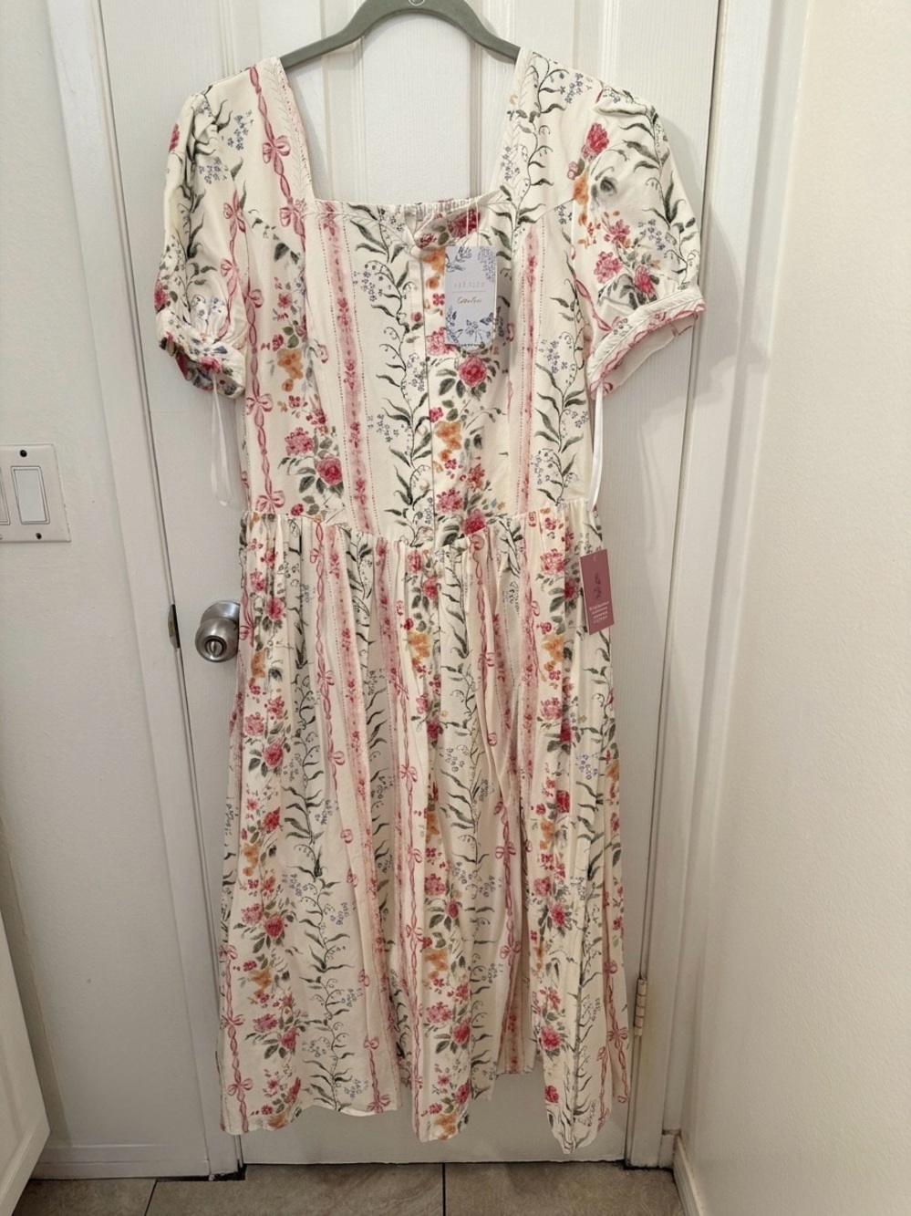 Ivy City Co Cream Maxi Dress with Pink & Green Floral Print